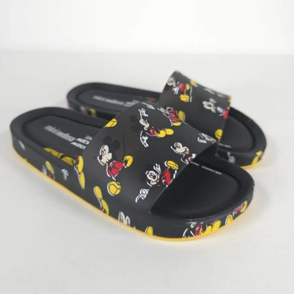 MINI MELISSA Unisex Black Beach‎ Slide III Mickey & Fiends Sandals Size 2 KIDS